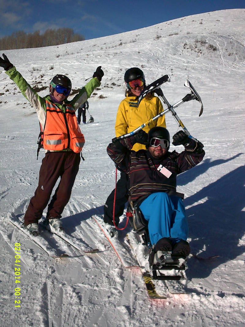 Jose Miranda in a sit-ski on the slopes