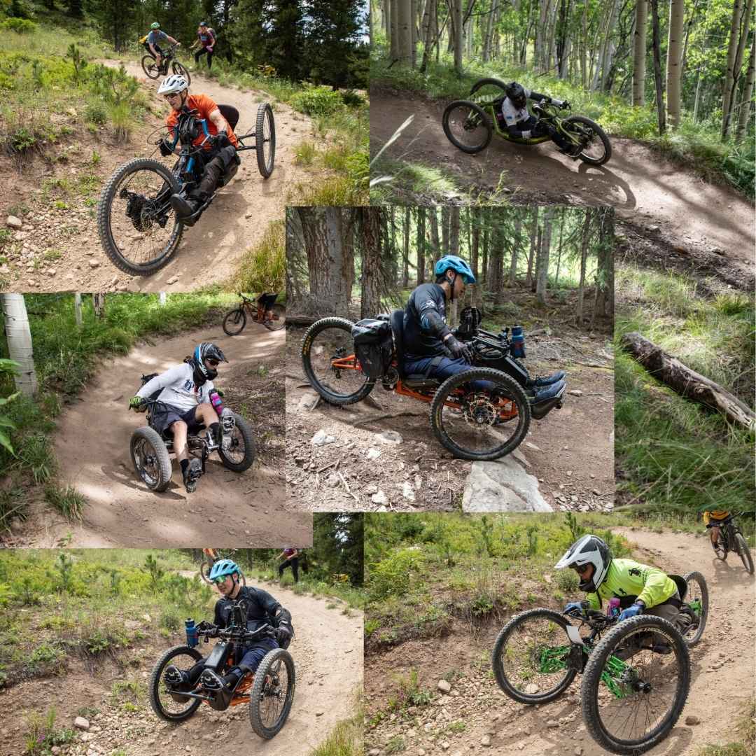 Photos of downhill adaptive mountain bikers