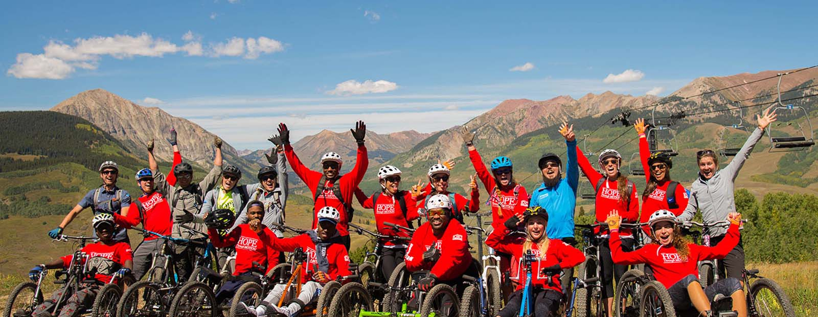 Group of adaptive cyclists on Mount Crested Butte