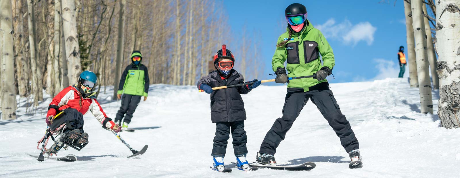 Family skiing together