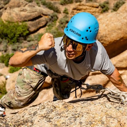 Man rock climbing